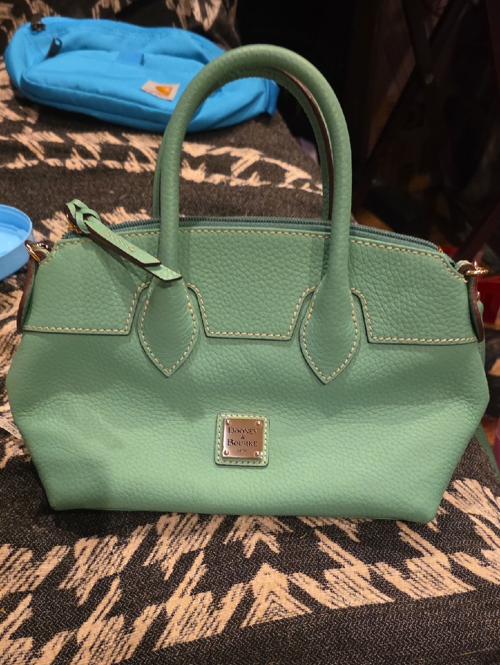 Dooney & Bourke Mint Green Pebbled Dome Satchel with Gold Plaque